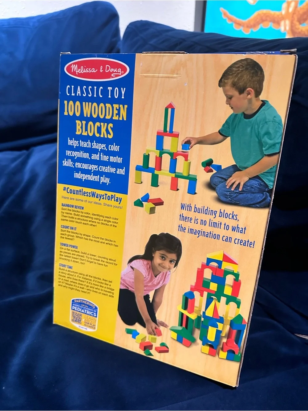 Melissa & Doug Wooden Building Blocks Set - Red, Blue, Green, Yellow, Natural